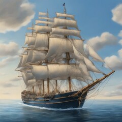 Highly detailed, majestic royal tall ship on a calm sea, realistic painting, by Charles Gregory Artsta