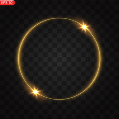 Modern gold shiny vintage frame isolated on a transparent background. Golden glowing circle frame. Abstract background. Luxury realistic element of wedding decor. Vector illustration EPS10