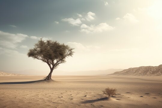 Lonely tree standing in the desert