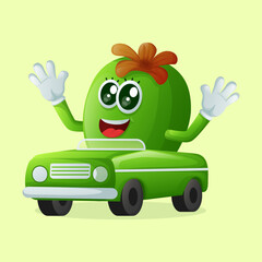 Cute Feijoa character playing with car toy