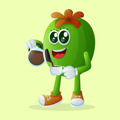 Cute Feijoa character pouring coffee