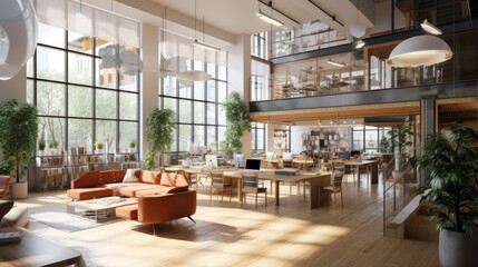 Fototapeta premium Modern spacious coworking space. Generative AI