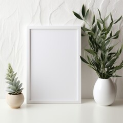 Mockup frame, Revel in the timeless charm of a white frame housing a classic white photograph, epitomizing elegance and grace. Generative AI