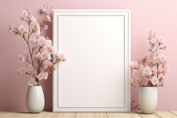 Mockup frame, Charming Floral Wallpaper with a Subtle Pastel Mockup Frame. Generative AI