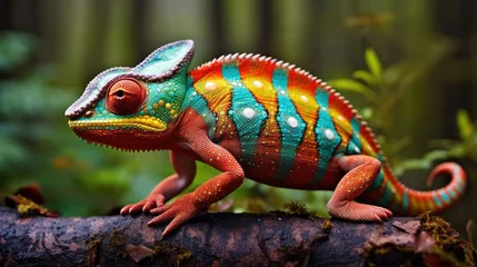 Foto op Plexiglas The chameleon is a fascinating reptile known for its ability to change color and blend into its surroundings.  © piai