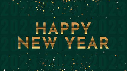 Happy new 2023 year Elegant gold text with Green Background. Minimalist text template Design
