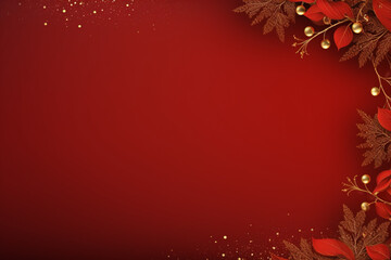 Red Christmas Border With Poinsettia Winter Flowers