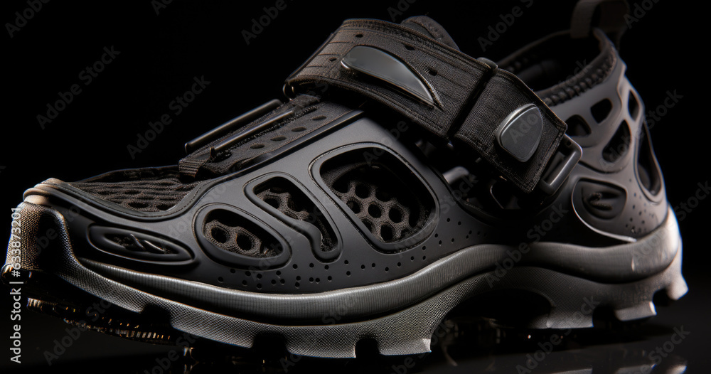 Aufkleber a close up of a black shoe with a mesh upper. generative ai image.