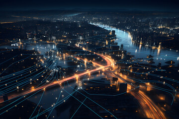 Smart connected city with data highways and points