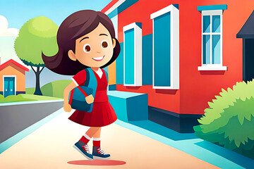 Free Vector cute girl Back to school with wearing school bag. Delighted smiling, pleased and happy.