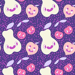 Cartoon fruit seamless cherry and pears and peach pattern for wrapping paper and kids clothes print and fashion