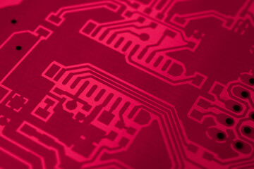 red printed circuit. layout of tracks