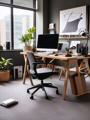 Fototapeta premium A comfortable workspace is surrounding by office equipment