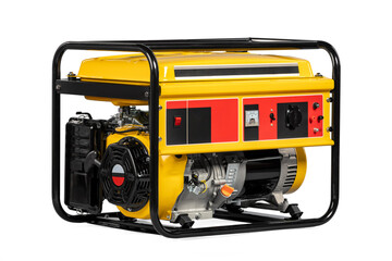 Portable yellow electric generator isolated on white for backup energy