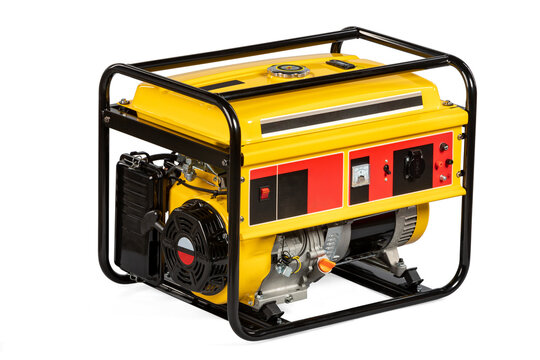 Portable yellow electric generator isolated on white for backup energy