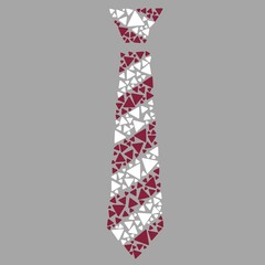 Neck tie made of small white and red triangles on gray background