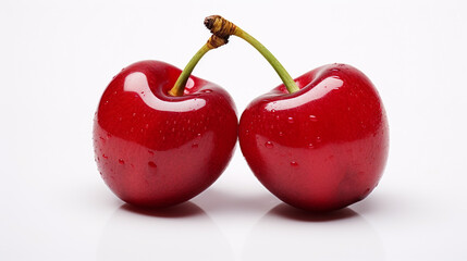 Two Cherries Close Up on a White Background