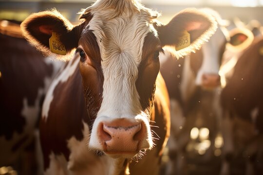 Close-up shot of a cow during the milking process.