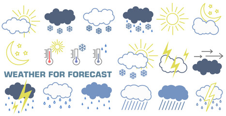 Linear set of color icons of weather conditions. Minimal weather conditions vector illustrations.