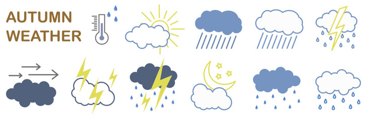 Linear set of color icons of weather conditions. Minimal weather conditions vector illustrations.