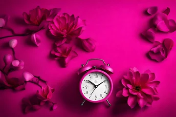 Fototapete Rund Viva magenta color of the year 2023. Alarm clock © CREATER CENTER