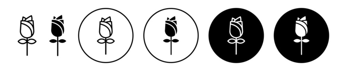 Rose flower vector icon set. rosebud vector symbol in black color.