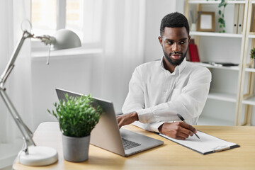 man laptop education freelancer student job online computer office african american workplace