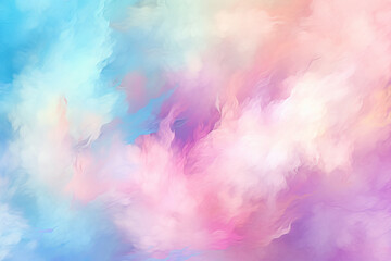 Fototapeta na wymiar Background of fluffy baby pink pastel cotton candy clouds in the sky. Generative AI 