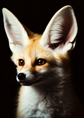 Animal portrait of a wild feenec fox on a black background conceptual for frame