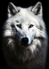 Animal portrait of an arctic wolf on a dark background conceptual for frame