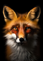 Photograph of a fox in a dark backdrop conceptual for frame