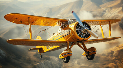 An old fashioned biplane performing a stunt mid air