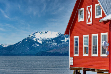 Old Red Dockside Building in Icy Strait