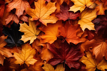 Naklejka na ściany i meble Fall leaves background with orange colorful leaves filling ebtire frame, generative AI