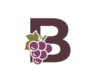 letter b with grapes. creative fruit alphabet logo. gardening, winemaking and harvest design