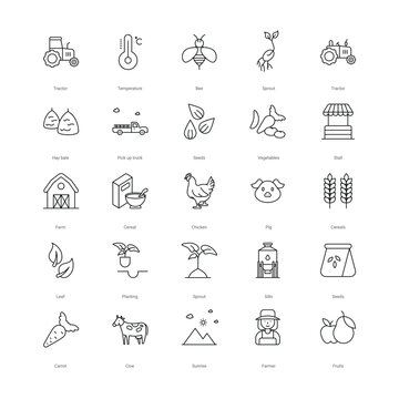 Agriculture and farming icons set vector stock illustration.