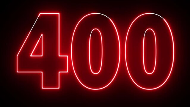 4K Ultra Hd Video. 400 Electric Red lighting text with animation on black background, 3D Animation. 400 Number. Four hundred.
