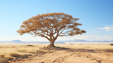 Beautiful shot of a tree in the savanna plains with the blue sky