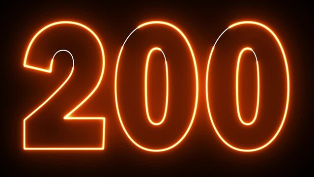 4K Ultra Hd Video. 200 Electric orange lighting text with animation on black background, 3D Animation. 200 000 Number. Two hundred.
