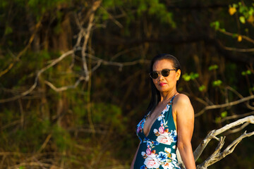 Woman body big with swimsuit relax at beach