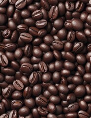 Fototapeta premium Pile of roasted coffee beans as background, top view