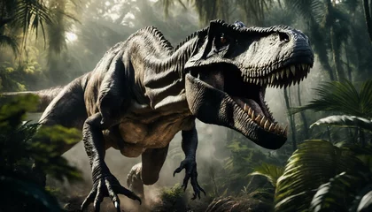 Zelfklevend Fotobehang Tyrannosaurus Rex roaming in the jungle © ibreakstock