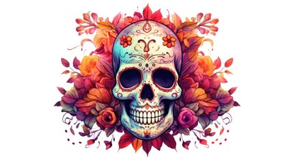 Obraz premium mexican skull with watercolor and flowers