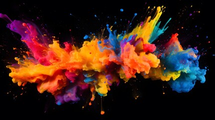 Abstract colorful paint splatter with a black background