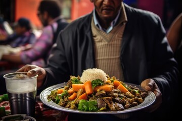 person eating sushi in a restaurant