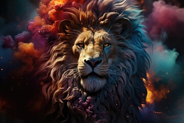 Majestic Encounter: Lion in Enchanting Atmosphere
