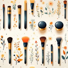 Makeup Brushes Elements Icons and Illustrations Set