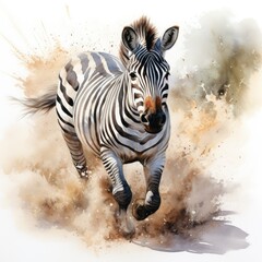 Fototapeta na wymiar Dynamic Watercolor: Running Zebra