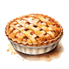Watercolor apple pie on white background Generative AI