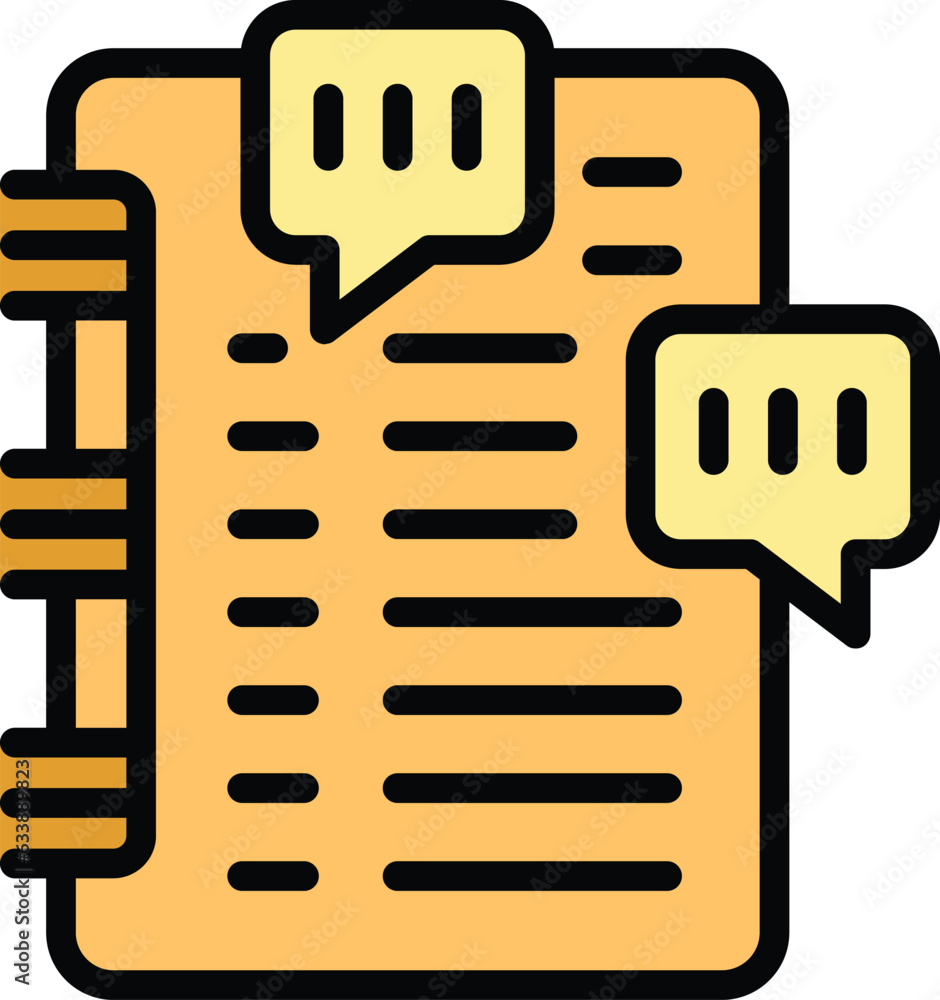 Poster notebook chat icon outline vector. study case. success learn color flat